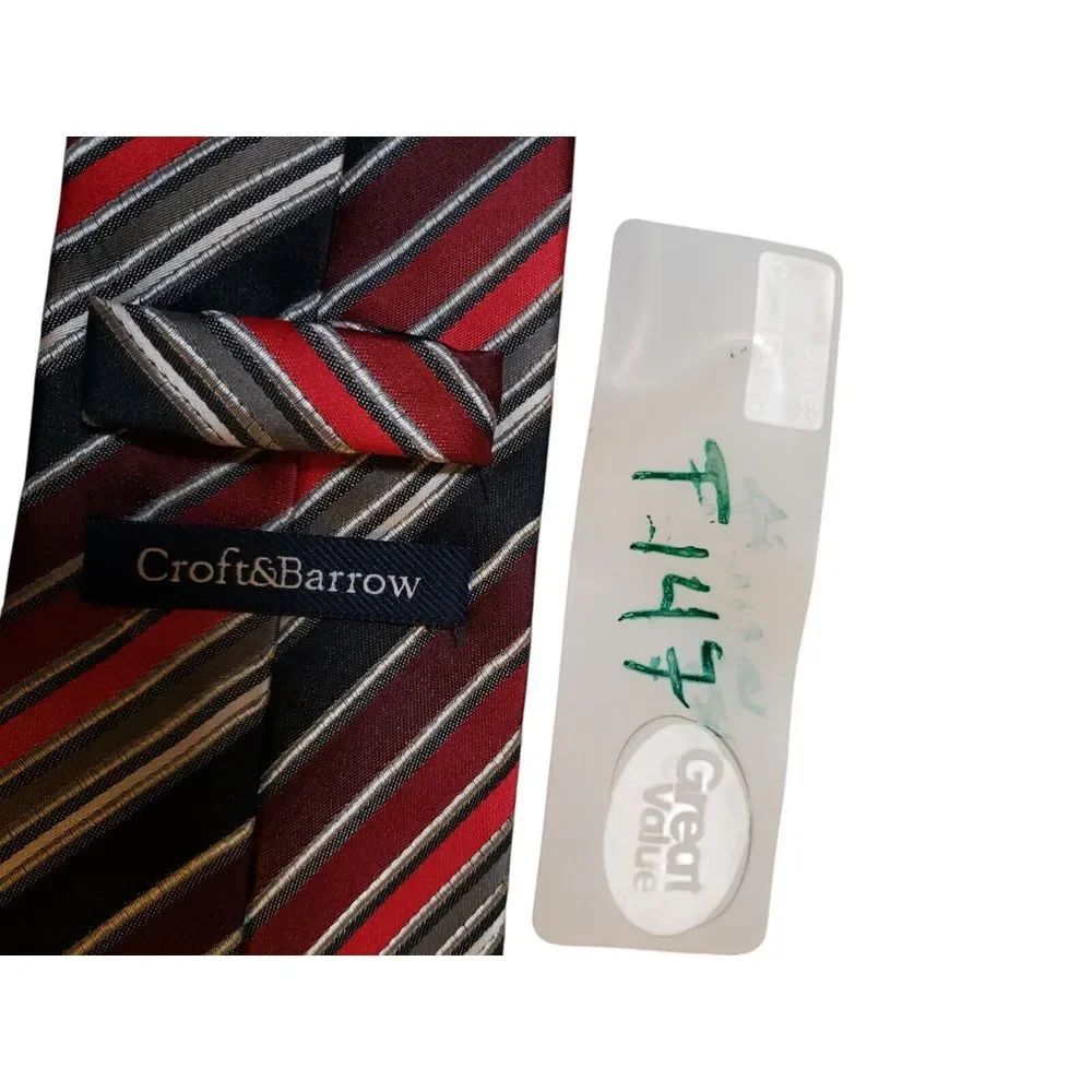 Croft & Barrow Neck Tie Mens Luxury‎ Black Red Burgundy Striped Business Casual